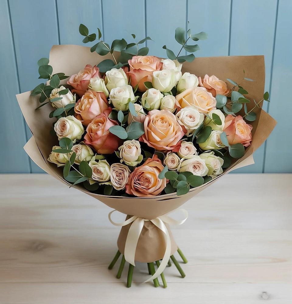 Букет цветов из: Альстромерии и Розы в Редино