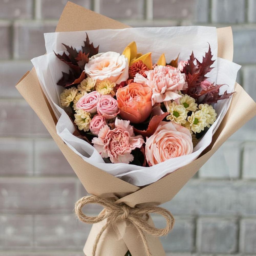 Букет цветов из: Гвоздики, Хризантемы и Розы в Редино