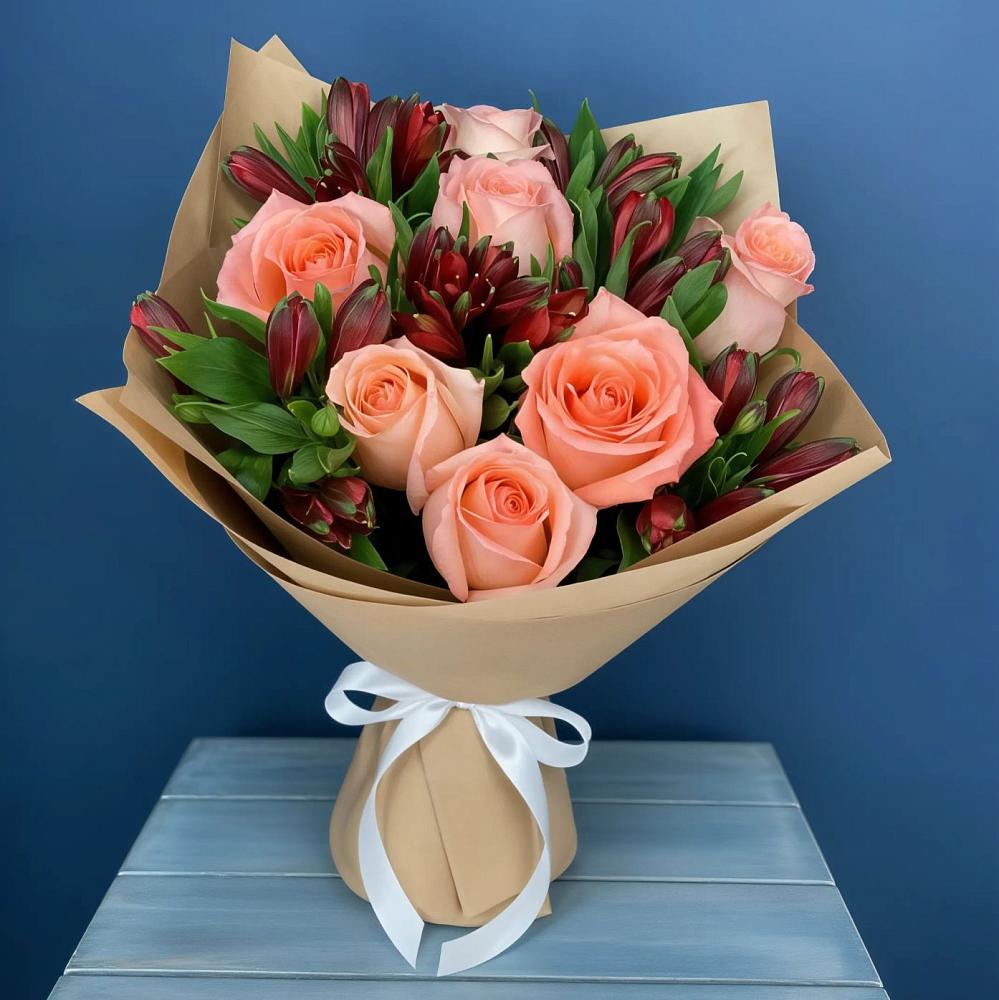 Букет цветов из: Розы и Альстромерии в Редино