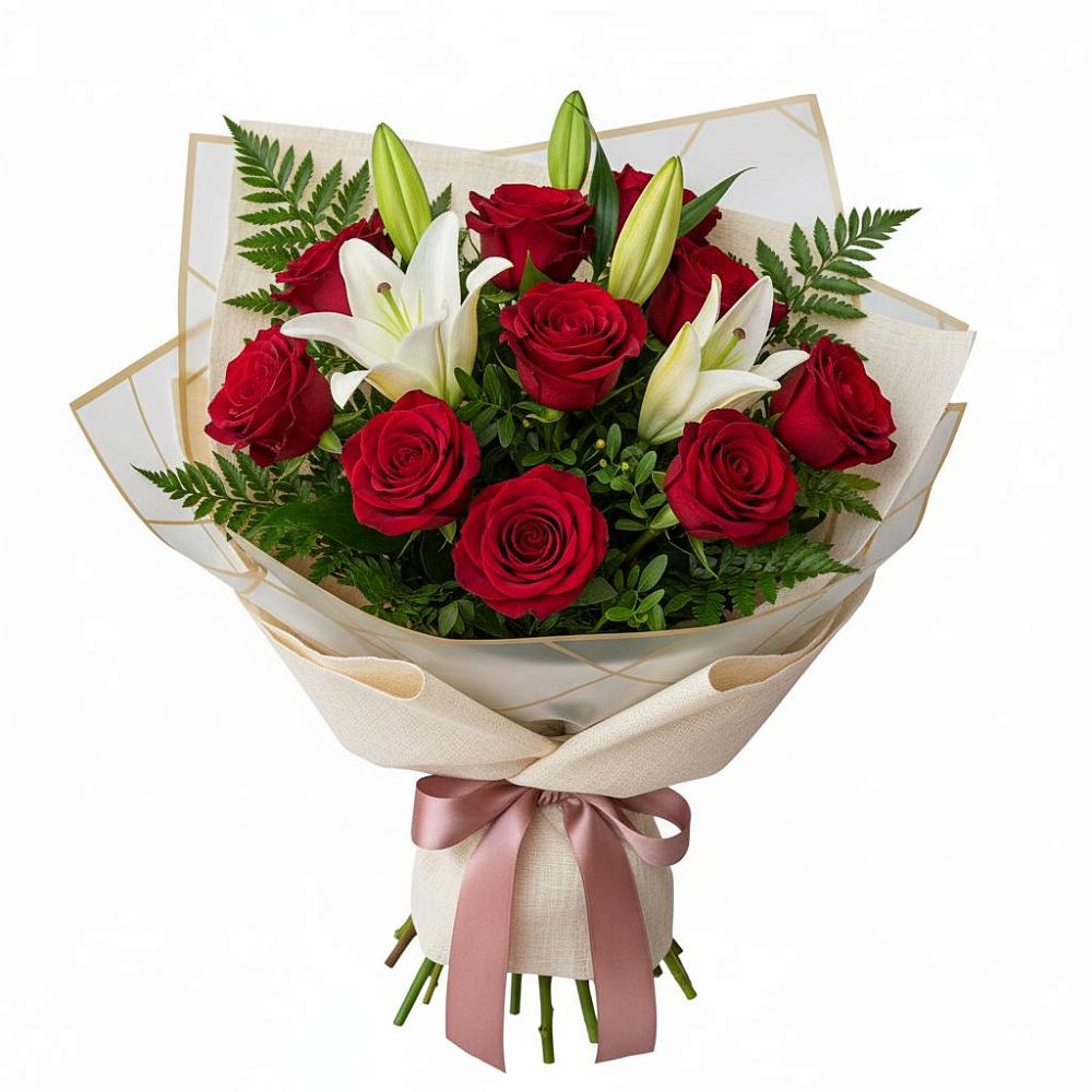 Букет цветов из: Лилии и Розы в Редино