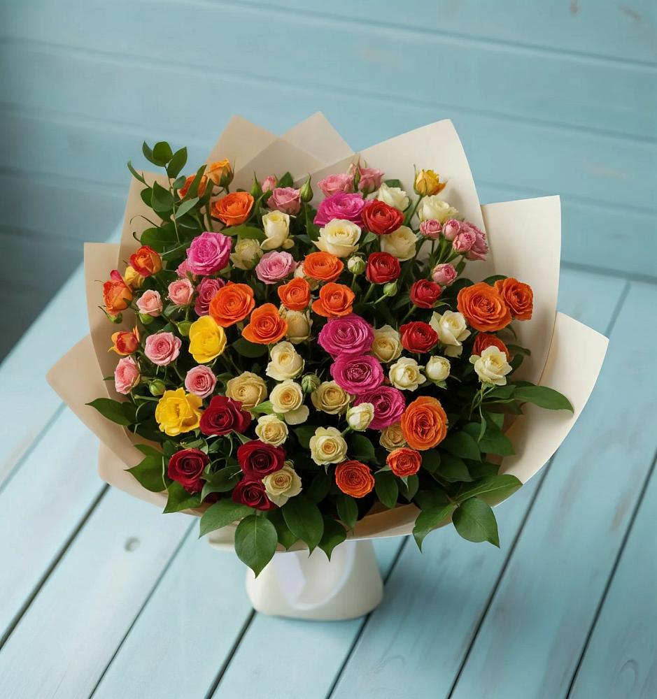 Букет Микс из разноцветных кустовых роз в Редино