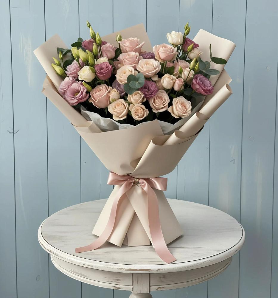 Букет цветов из: Розы и Лизиантусы в Редино