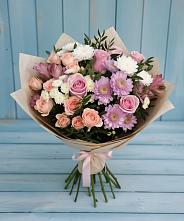 Букет цветов из:  Хризантемы, Розы и Альстромерии в Редино