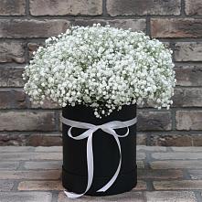 Цветочная композиция из Гипсофила в шляпной коробке в Редино